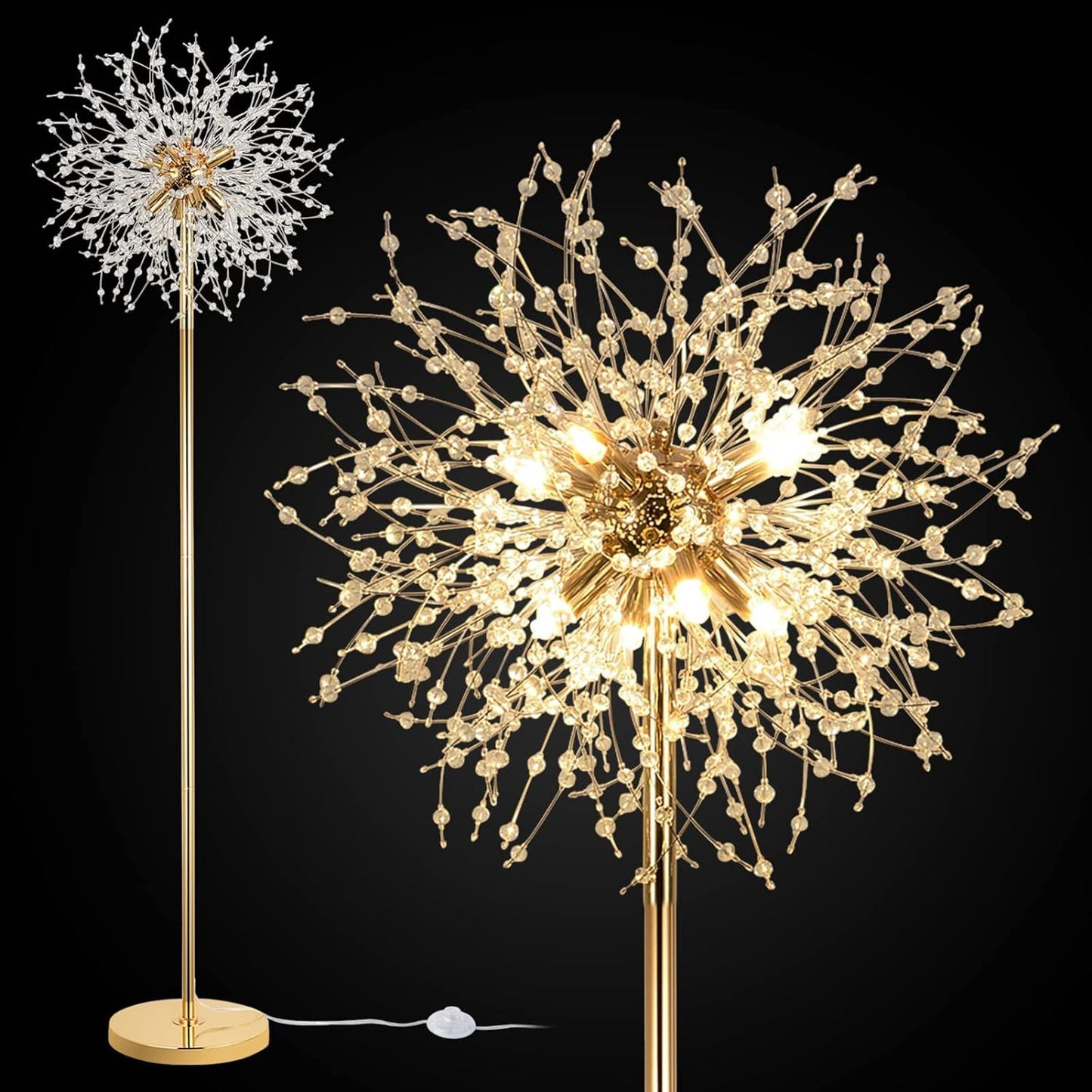 Bedroom Crystal Floor Lamp 69 Inch High Pole Lamp Home Decor DealSniper.net Golden