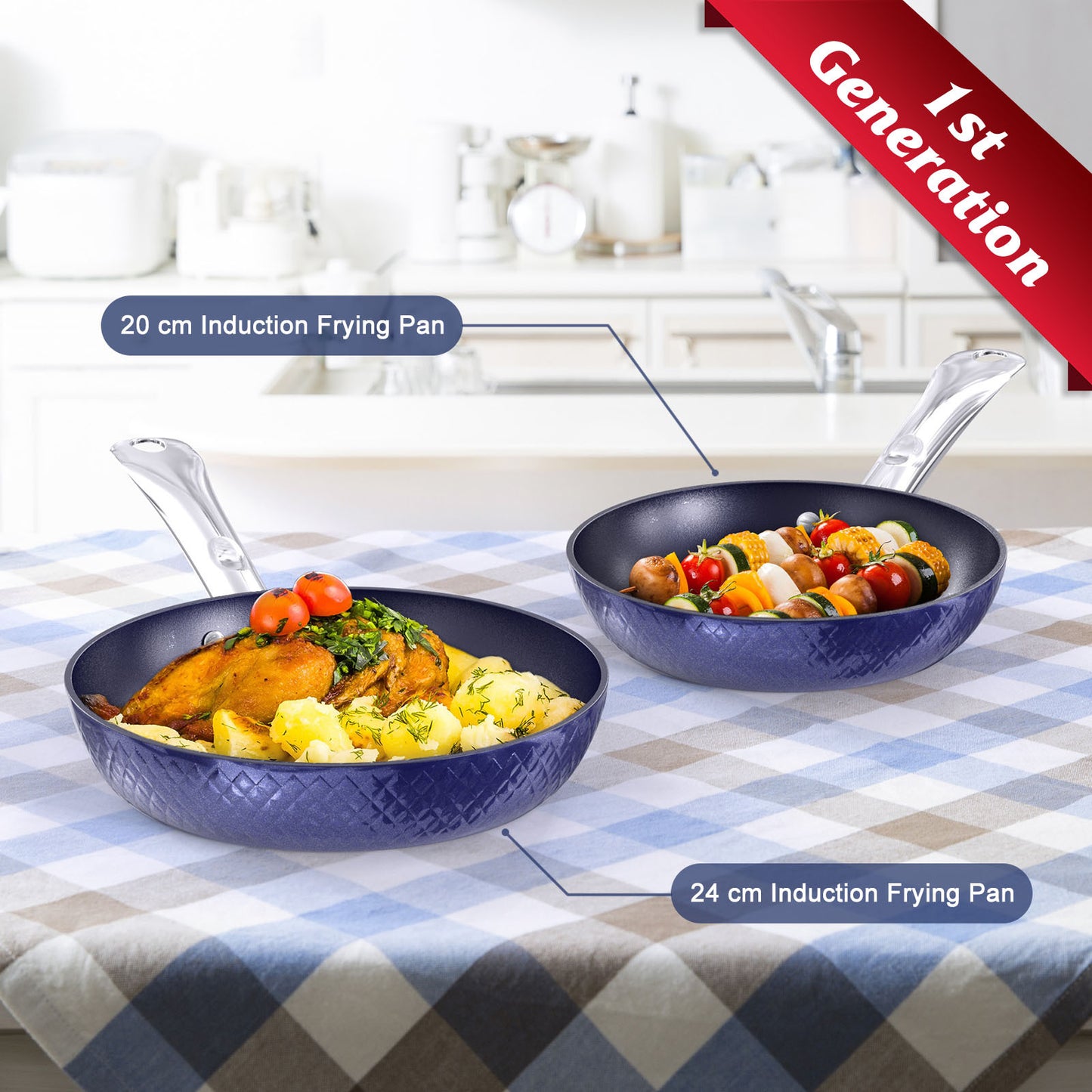 Frying Pan Sets Non Stick 3Pieces Blue 3D Diamond Cookware Kitchen DealSniper.net