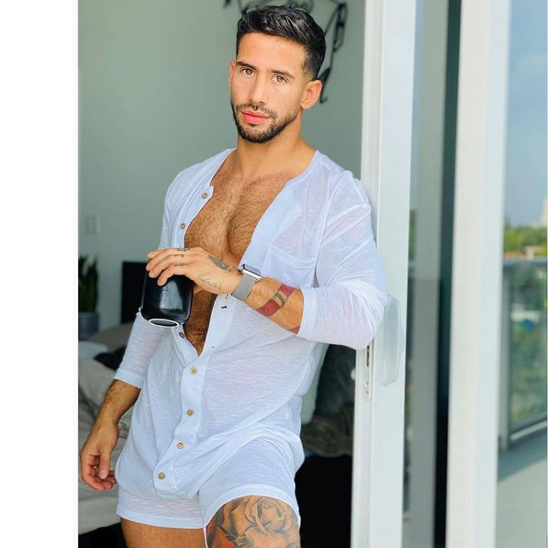 Pure Color Tight Jumpsuit New Homewear Men Gym From House White L