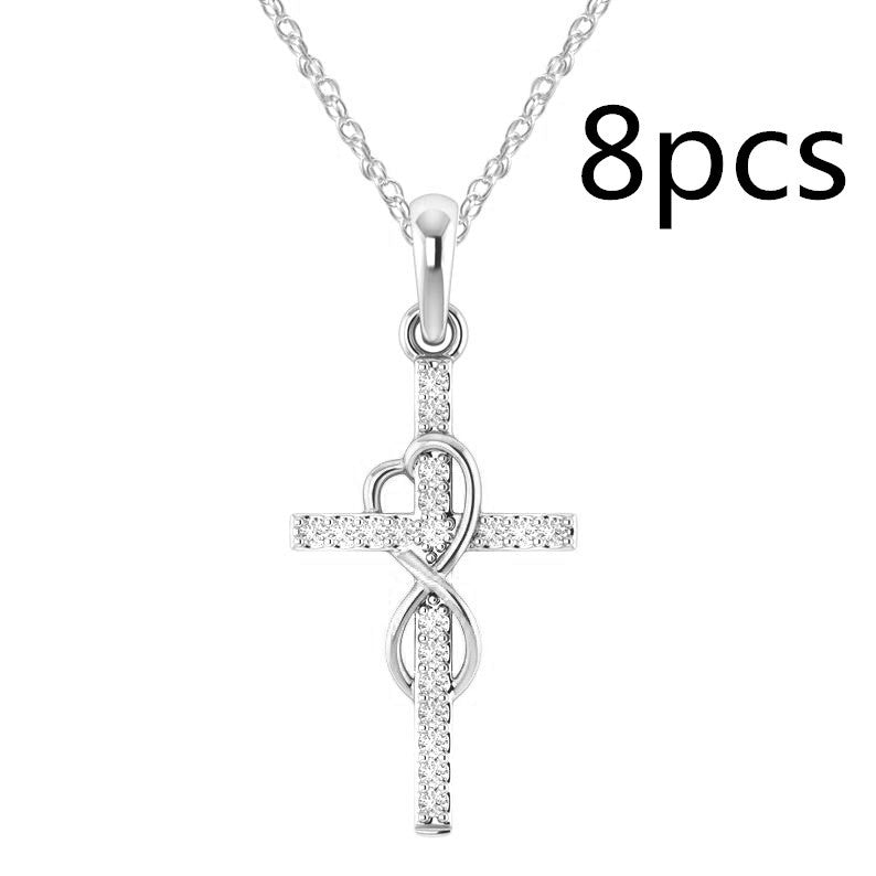 Alloy Pendant With Diamond And Eight-character Cross Necklace Jewelry DealSniper.net Silver 8PC