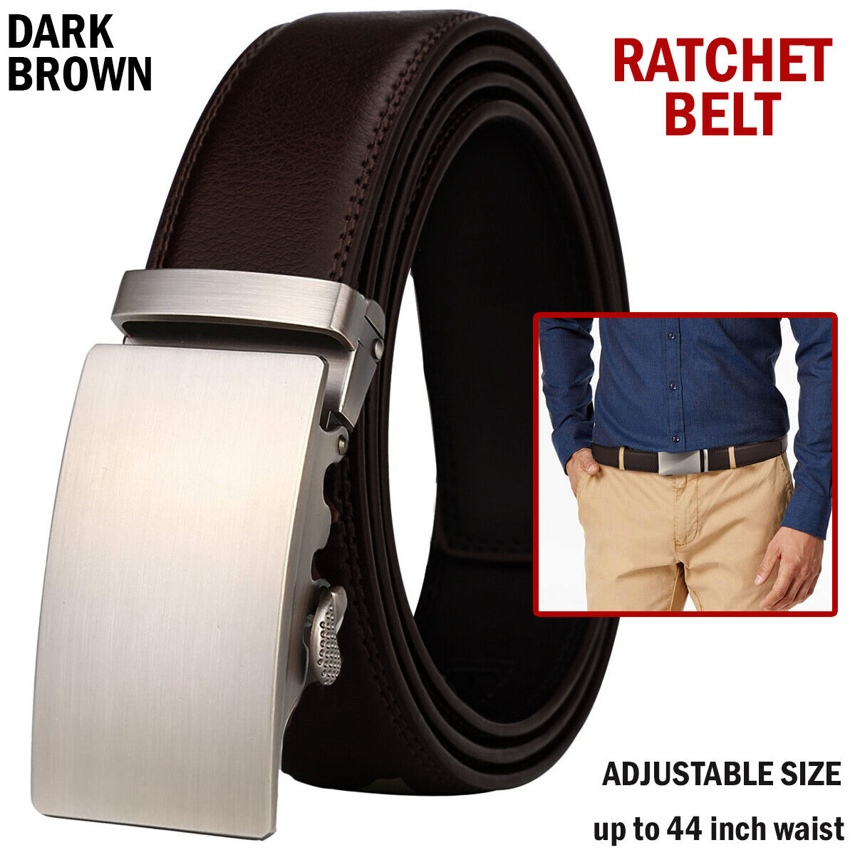 Microfiber Leather Mens Ratchet Belt Belts For Men Adjustable Automatic Buckle Dark Brown Men DealSniper.net