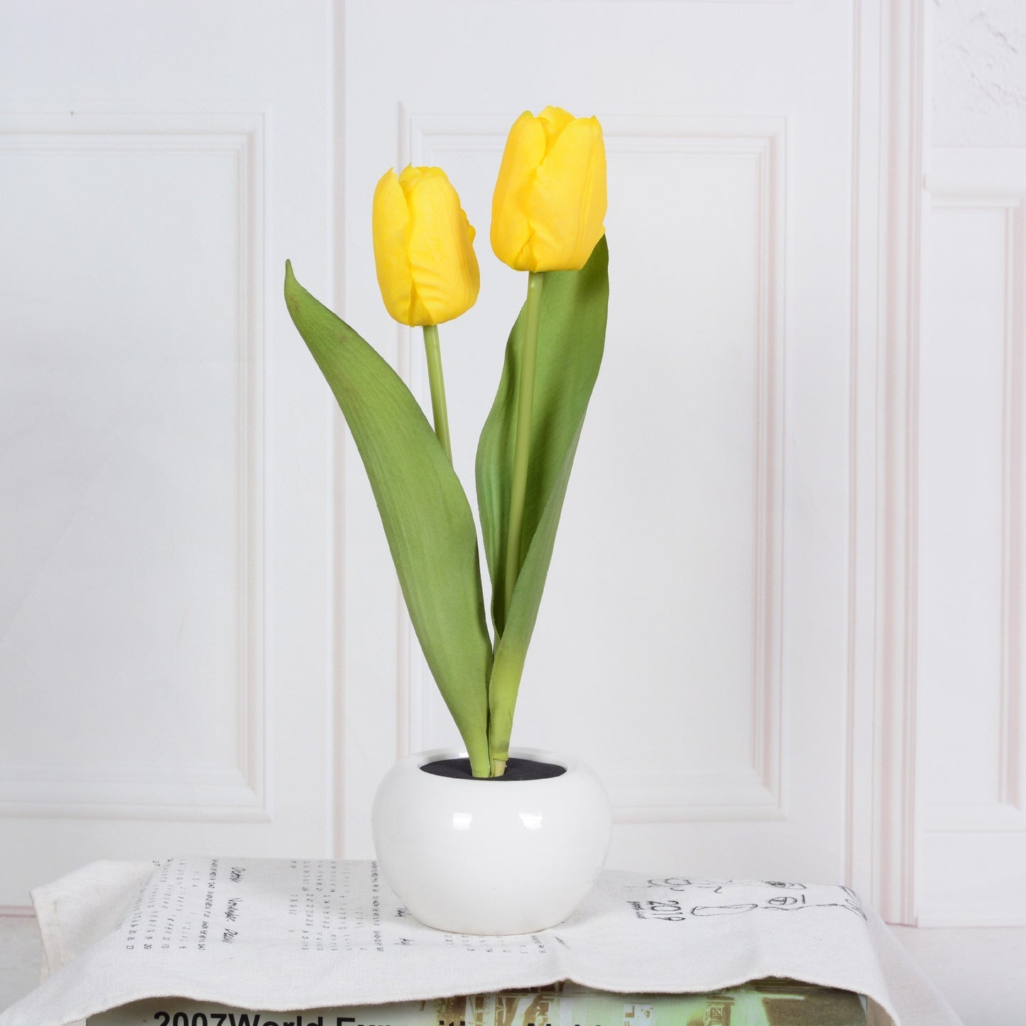 LED Tulip Flower Night Light Artificial Flowerpot Potted Plant Lamp House DealSniper.net Yellow 2heads Battery