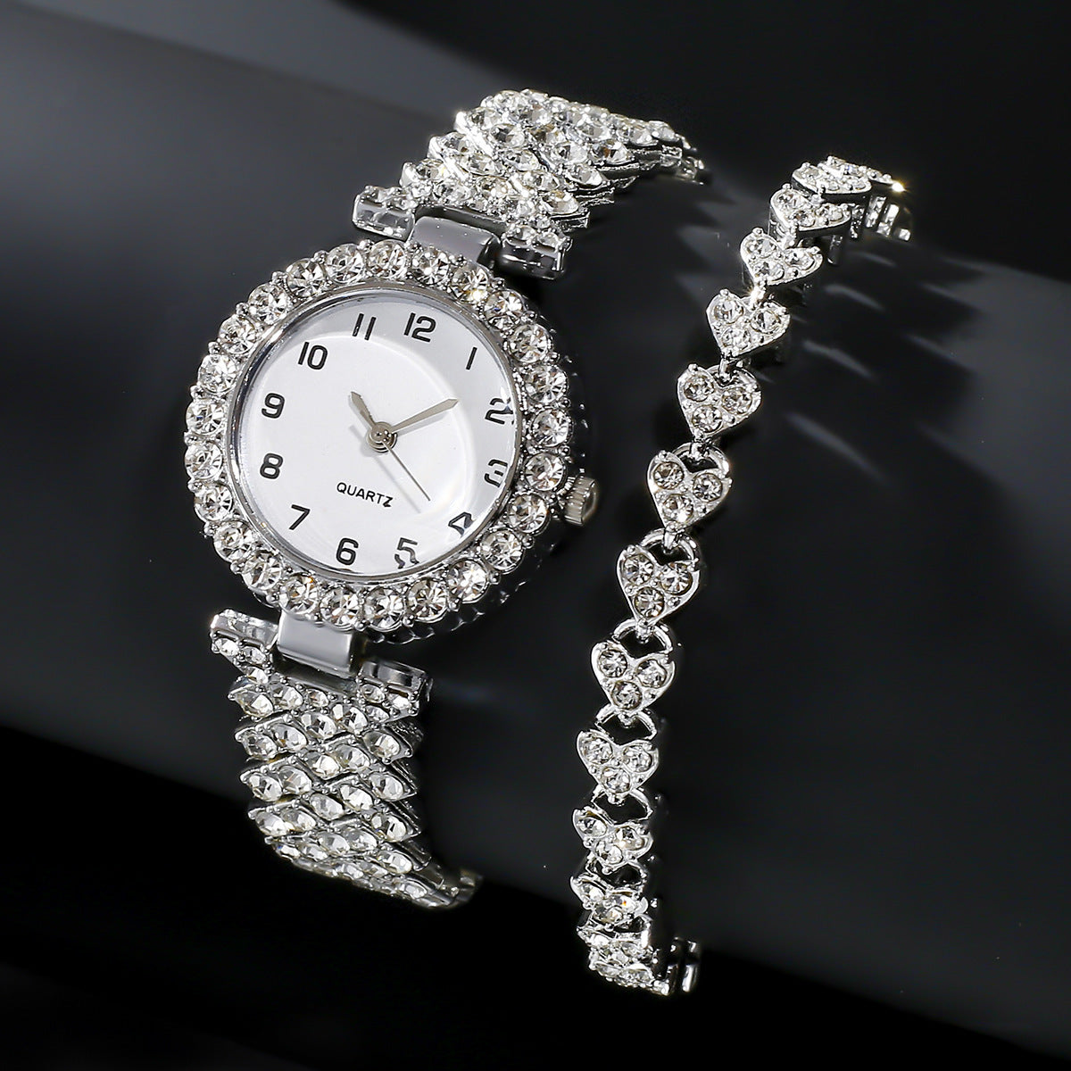 Fashion Jewelry 2pcs Luxury Fashion Women Watch Set Women DealSniper.net Silver Suit