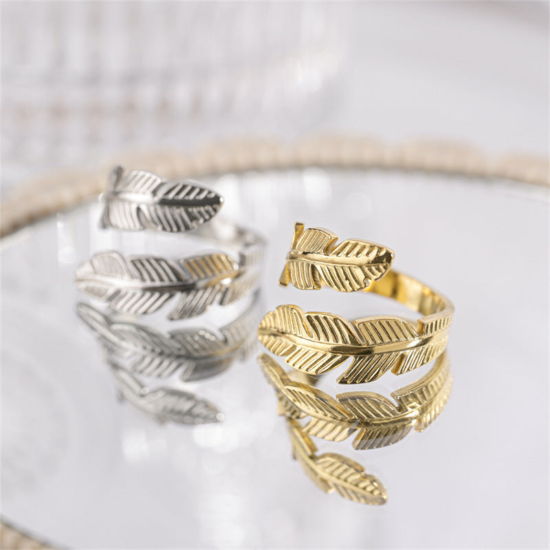 Feather Ring Open Titanium Steel Ring Gold And Silver Color Jewelry DealSniper.net