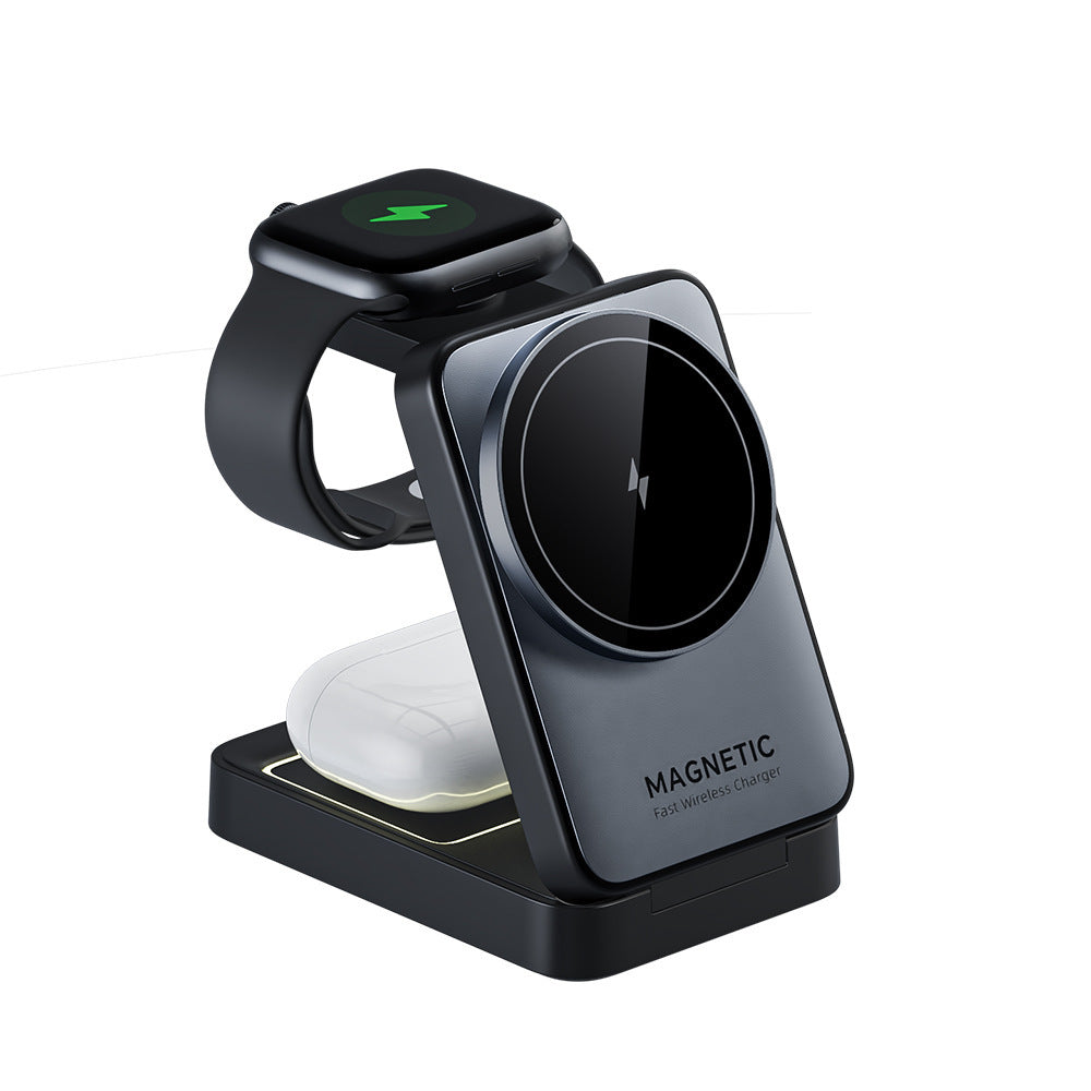 Folding Magnetic Three-in-one Wireless Charger Bracket Electronics DealSniper.net