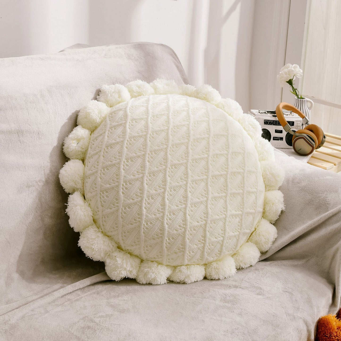 Creative Ball Pillow Futon Knitted Cushion House DealSniper.net White