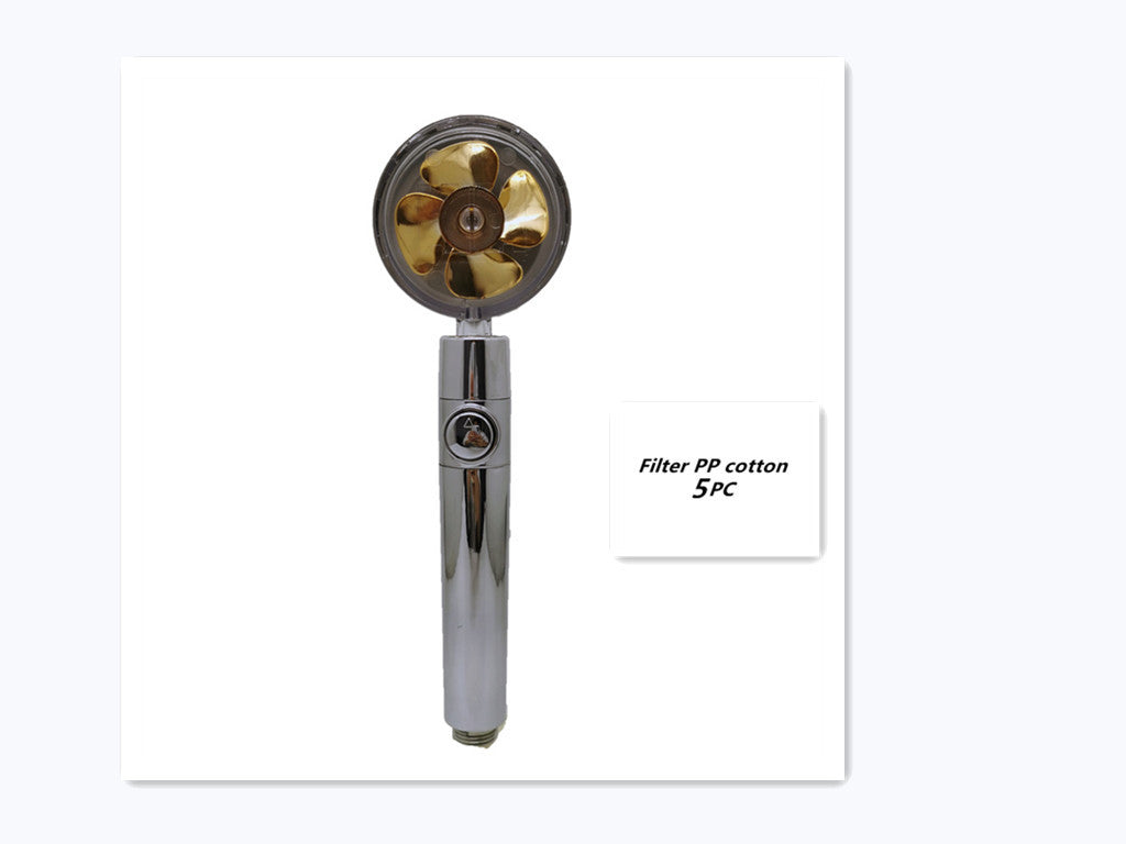 Propeller Driven Shower Head With Stop Button And Cotton Filter