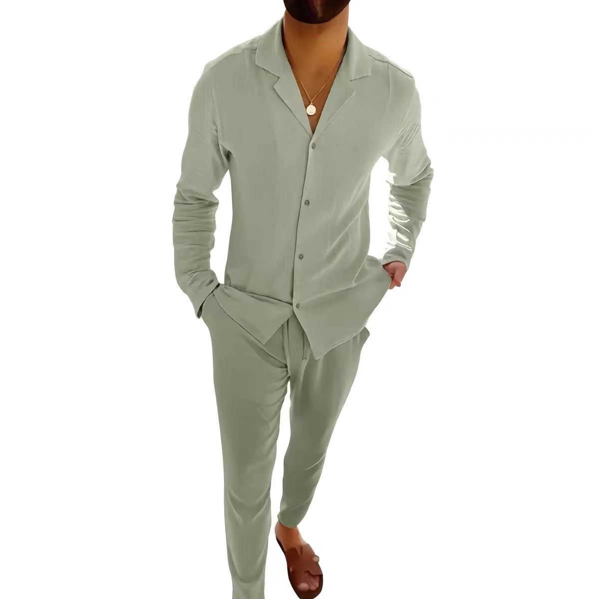 Casual Long-sleeved Suits Fashion Lapel Single-breasted Shirt Men DealSniper.net Ocean Green L
