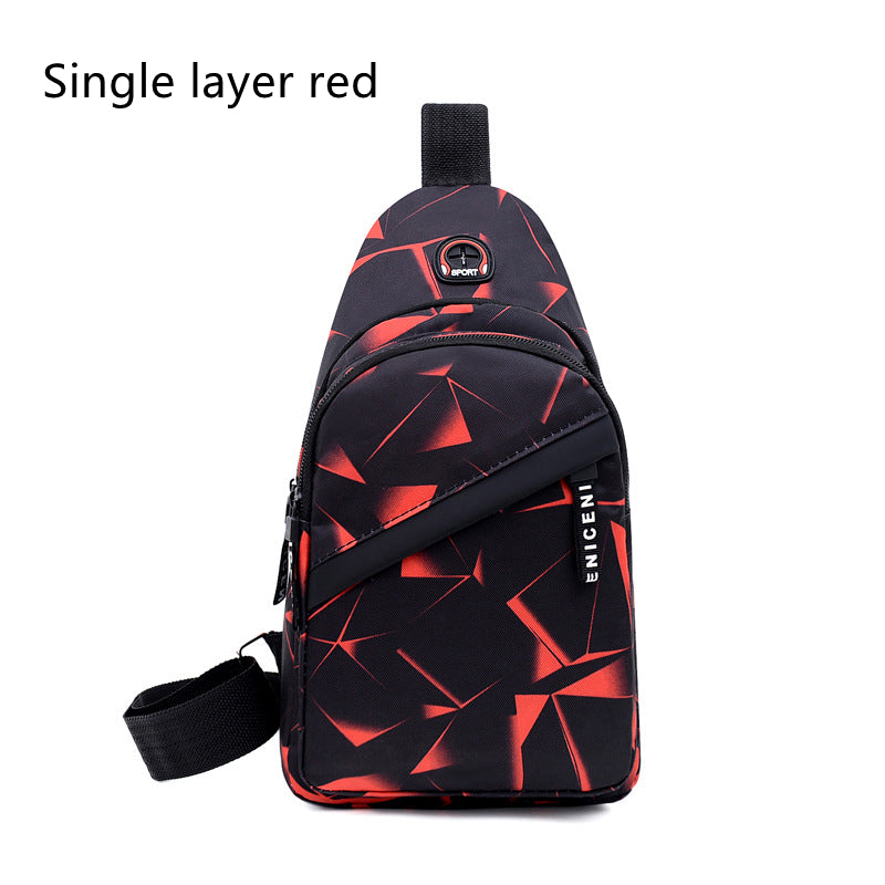 Print Sling Chest Bag For Men Crossbody Bag With Earphone Hole Design Men DealSniper.net Single layer red