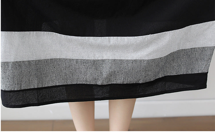 Cotton And Linen Short Sleeve Dress Large Size Women's Mid Length Women DealSniper.net