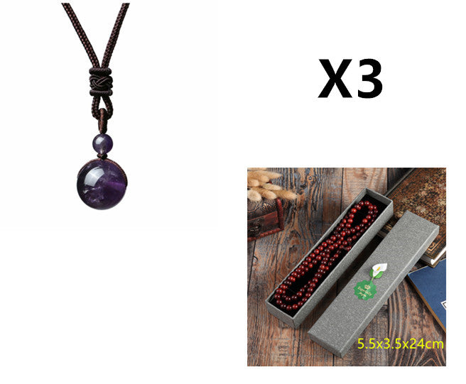 Fashion 16mm Natural Obsidian Pendant Amethyst Necklace For Men And Women Jewelry DealSniper.net Purple box packing 3PCS