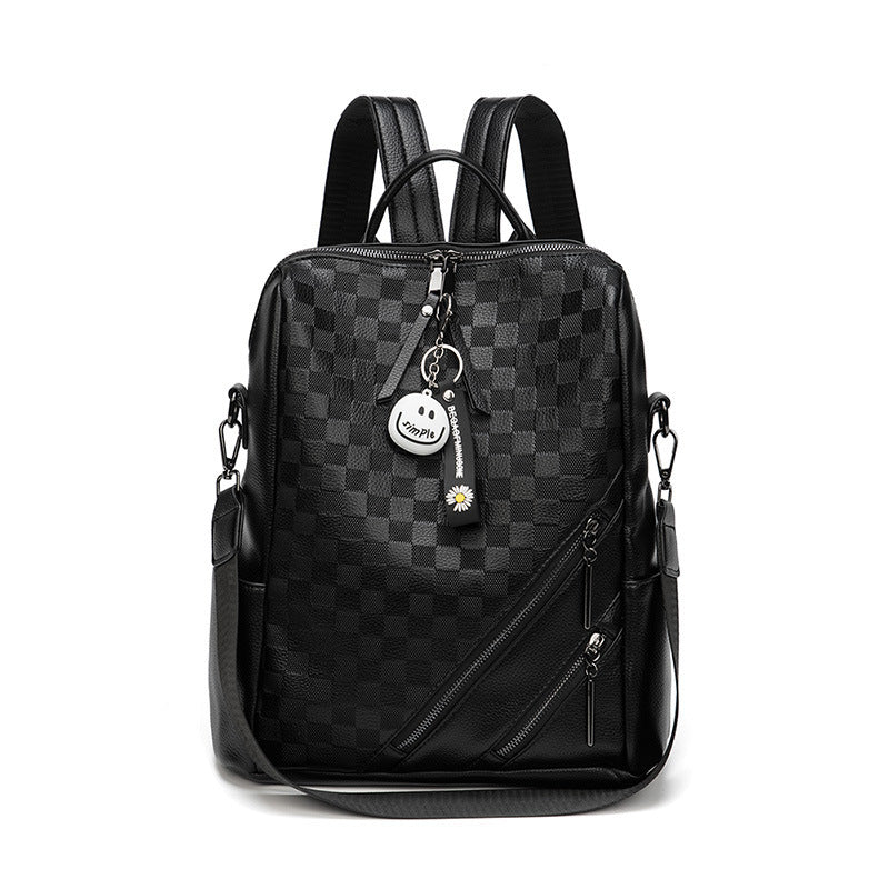 Fashion Checkerboard Backpack Casual Shoulder Bag Women DealSniper.net Black No Pendant