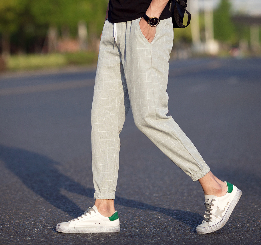 Casual Ankle-Length Plaid Pants Men Trousers Hip Hop Jogger Pants Men Sweatpants Streetwear Men Pants Trousers Men DealSniper.net Light grey 3XL