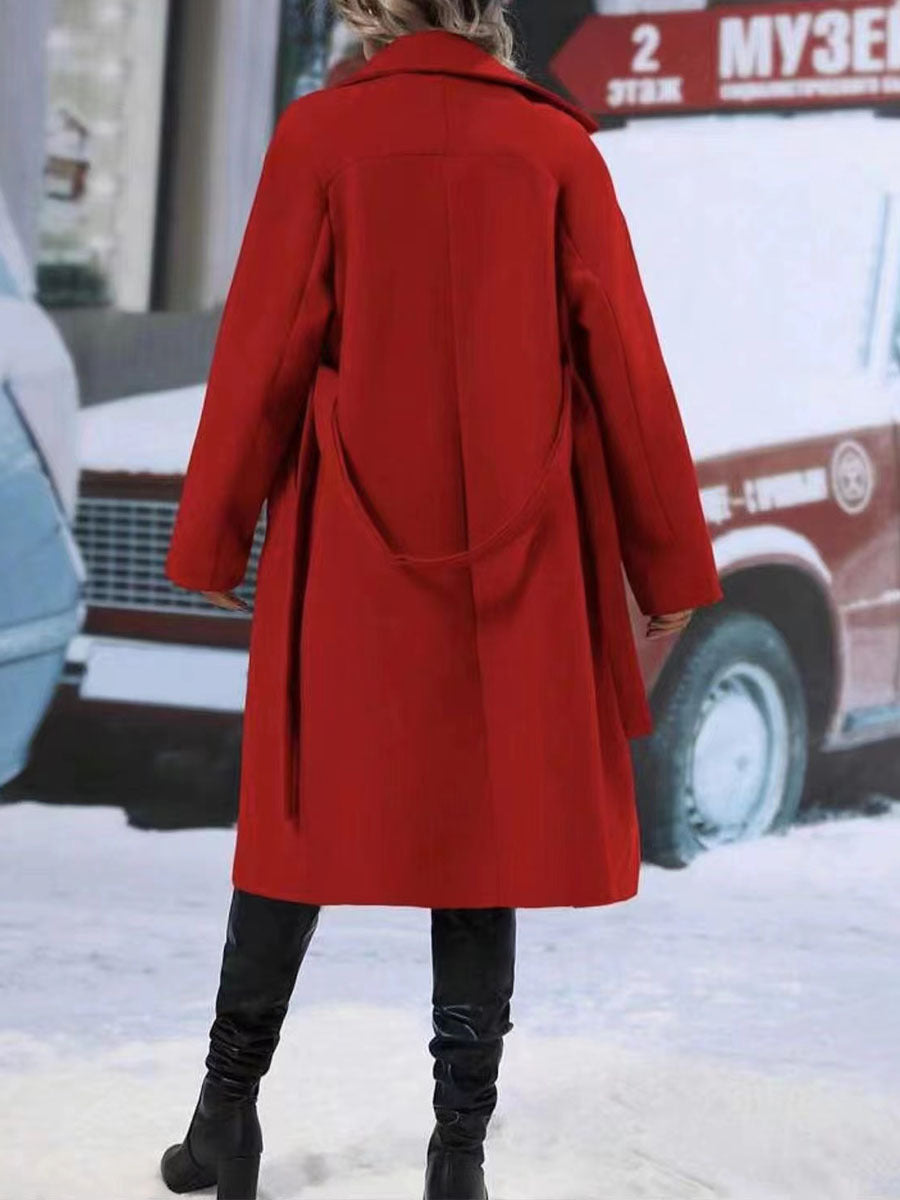 Lapel Double-breasted Trench Coat With Belt Winter Fashion Women DealSniper.net