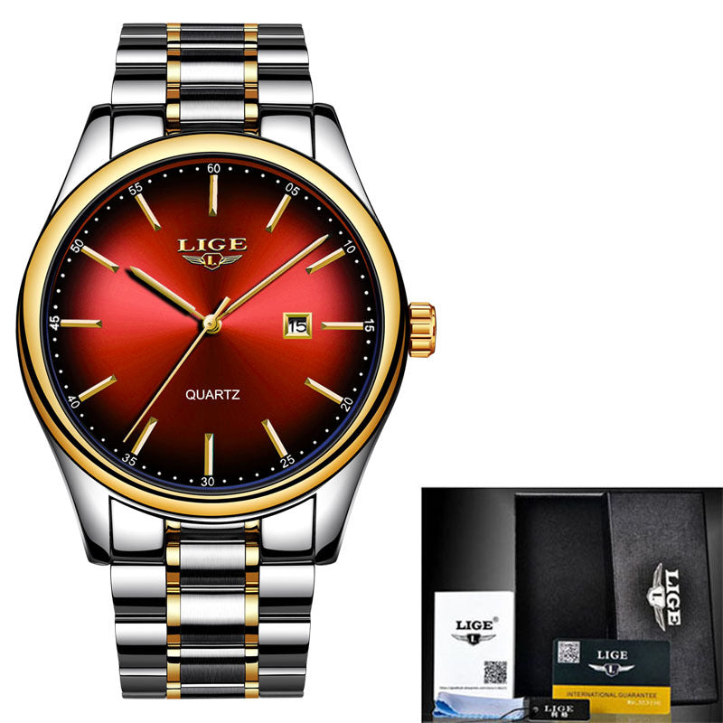 Waterproof multifunctional quartz watch Men DealSniper.net Red Silver