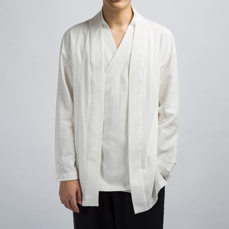 Plus Size Fake Two-piece Coat Linen Fashion Top Men DealSniper.net white 2XL