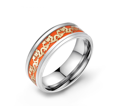 Chinese national dragon pattern blue ring fluorescent ring male Jewelry DealSniper.net Orange 10