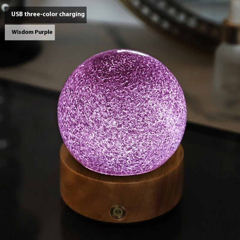 Crystal Glass Small Night Lamp Touch Ambience Light Home Decor Gym From House Gift Box Tricolor Wisdom Purple
