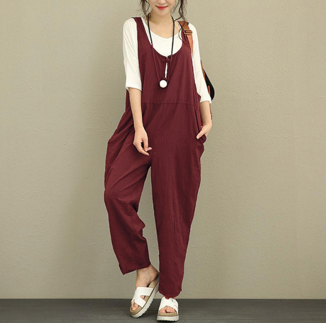 Bib Plus Fat Plus Size Women's Loose Casual Pants Bib Trousers Women DealSniper.net red L