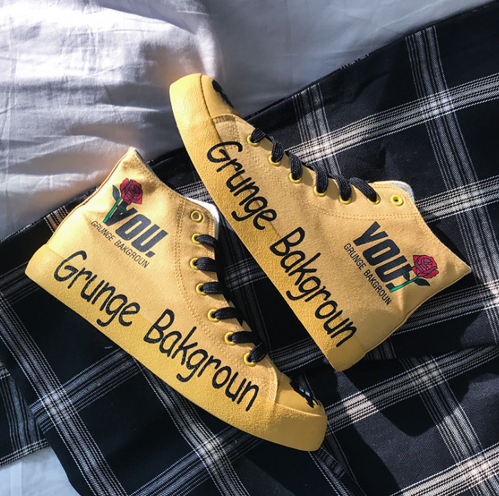 Autumn new high-top canvas shoes male Korean version of the trend Men DealSniper.net Yellow 39