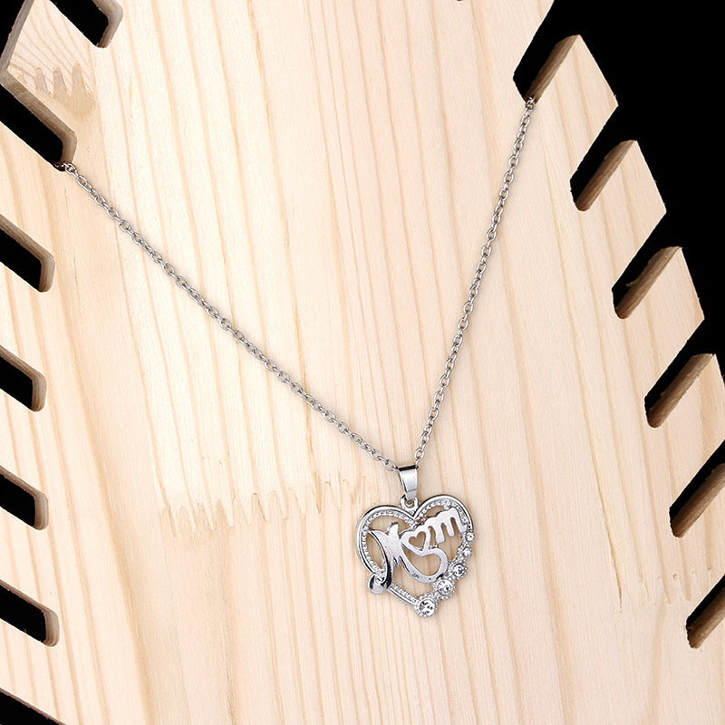 MOM Mother Love Hollow Alloy Necklace Jewelry DealSniper.net Silver