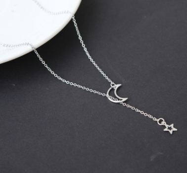 Simple Moon Star Necklace Clavicle Chain Short Necklace Jewelry DealSniper.net Silver