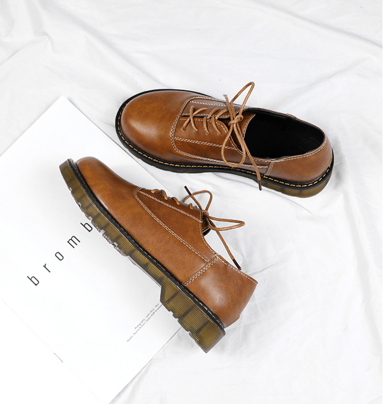 Ins small leather shoes retro British style female black flat children 2021 new soft shoes Women DealSniper.net Brown 35