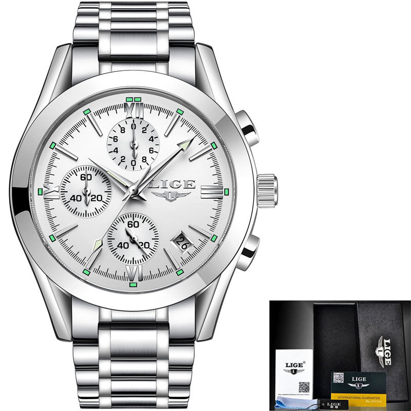 Sports quartz watch Men DealSniper.net Steel belt Silvery white1