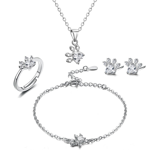 New Cat Bear Dog Paw Ring for Women Jewelry Sets Jewelry DealSniper.net Sliver white set