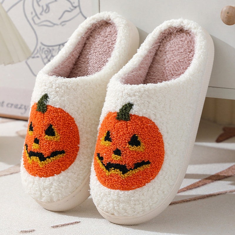 Halloween Pumpkin Cartoon Slippers Warm Winter Slippers Men null White 36or37