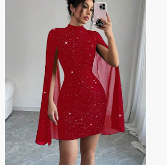 Women's Sexy Elegant Evening Party Dresses Round Neck Women Gym From House Red L