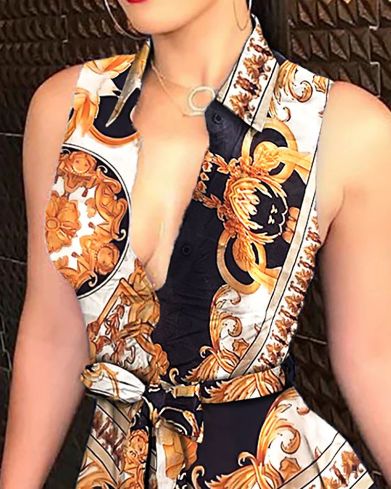 Women's V-neck printed dress with dress Women DealSniper.net Gold L
