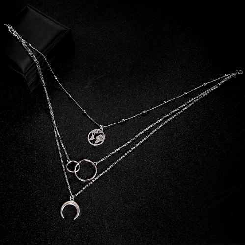 Fashionable Multilayer Boho Moon Map Necklace Jewelry DealSniper.net
