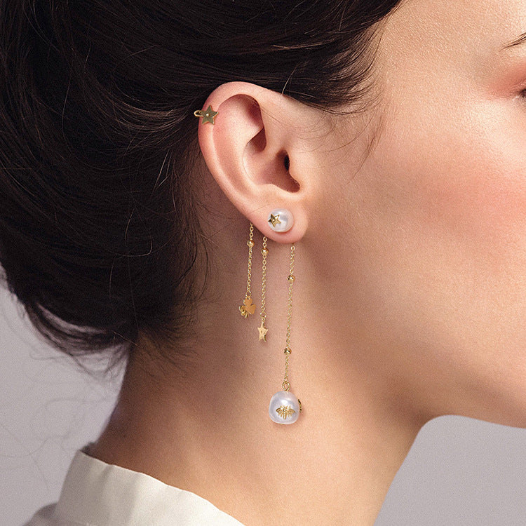 Pearl tassel personality earrings Jewelry DealSniper.net