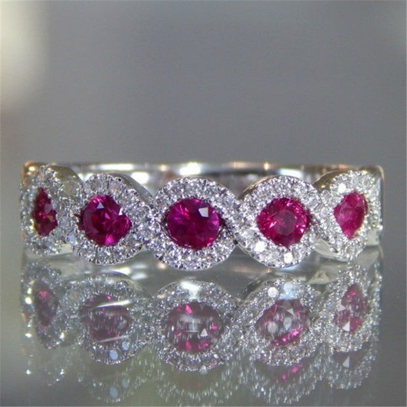 New micro-set ruby engagement ring Europe and the new grandmother green zircon strip Jewelry DealSniper.net gules Number 10