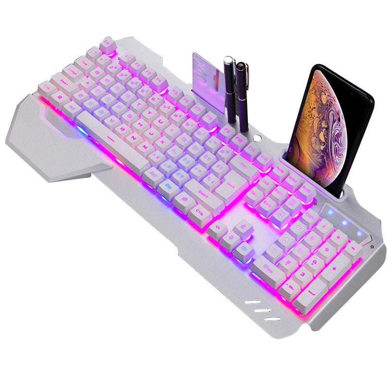 ErgonomicWired Gaming Keyboard with RGB Backlight Phone Holder Electronic dealsniper-net White