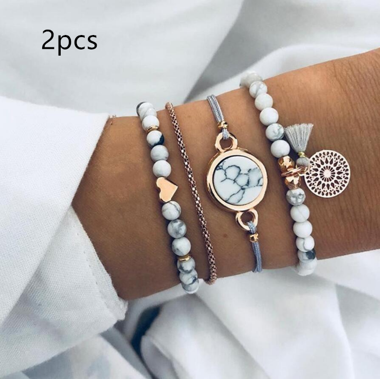 Geometric Creative Hollow Fringed Pine Stone Bracelet Four-piece Jewelry DealSniper.net White 2pcs