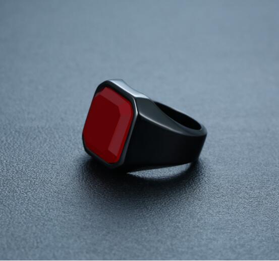 Men's stainless steel black agate ring Jewelry DealSniper.net Red black 10number