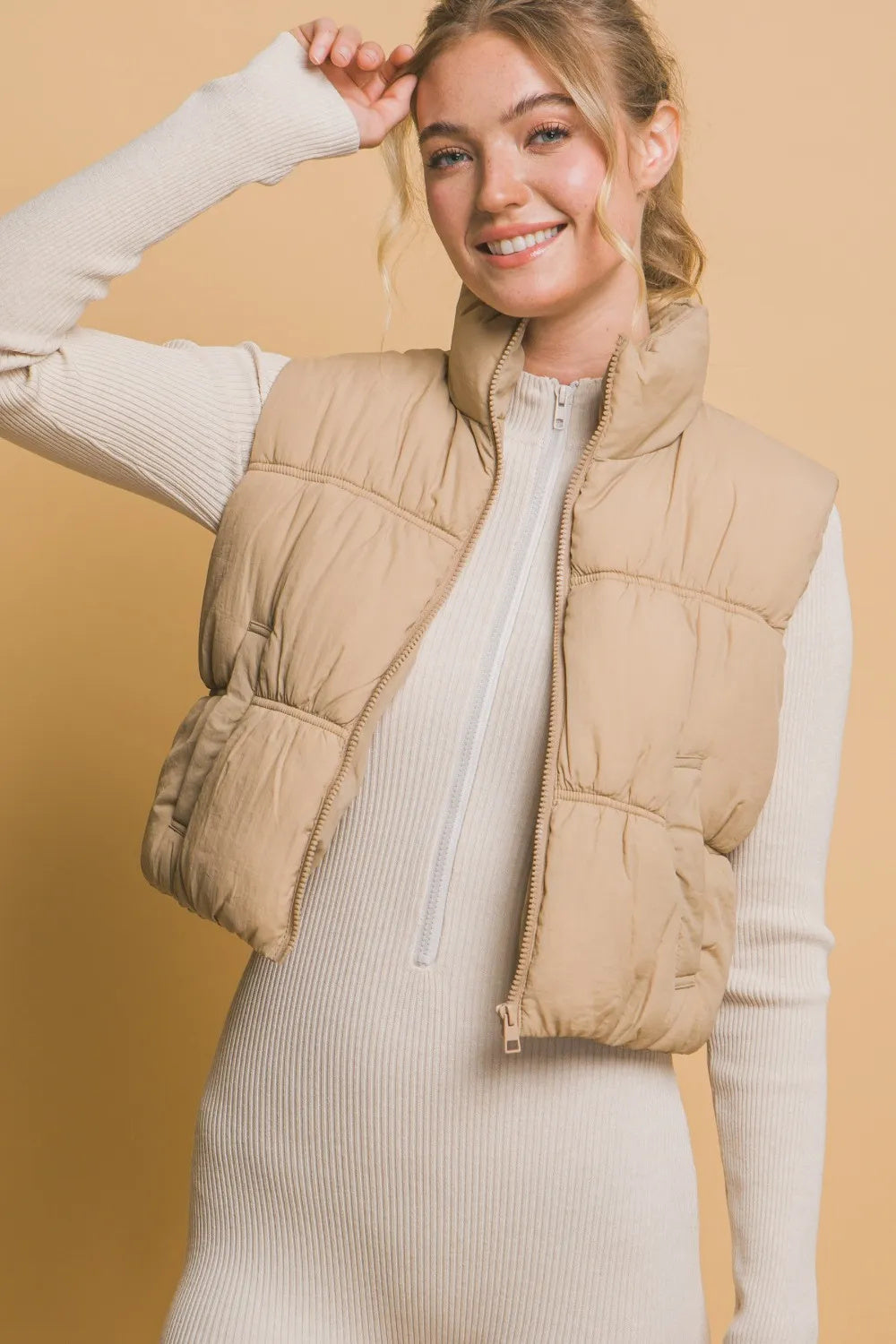 Love Tree Zip Up Turtleneck Cropped Vest Coat Women DealSniper.net