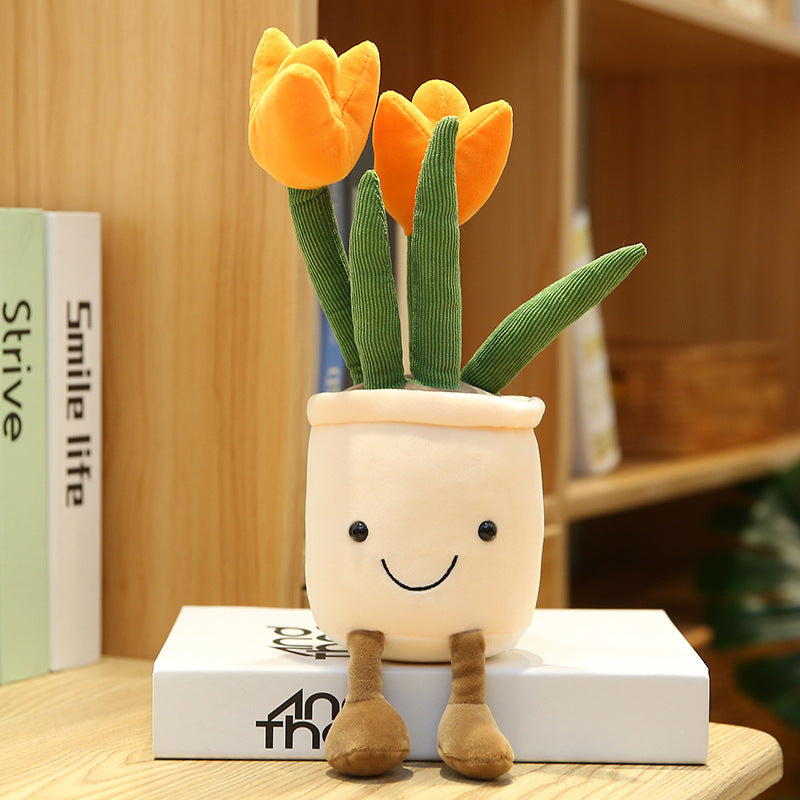 Cute Simulation Flower Doll Decoration Living Room Tulip Bouquet Plush Toy Doll Kids dealsniper-net Orange