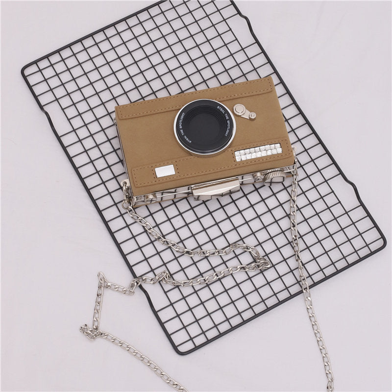 Women Unique Fashion Camera Shape Clutch Nubuck Shoulder Bag Women DealSniper.net Khaki
