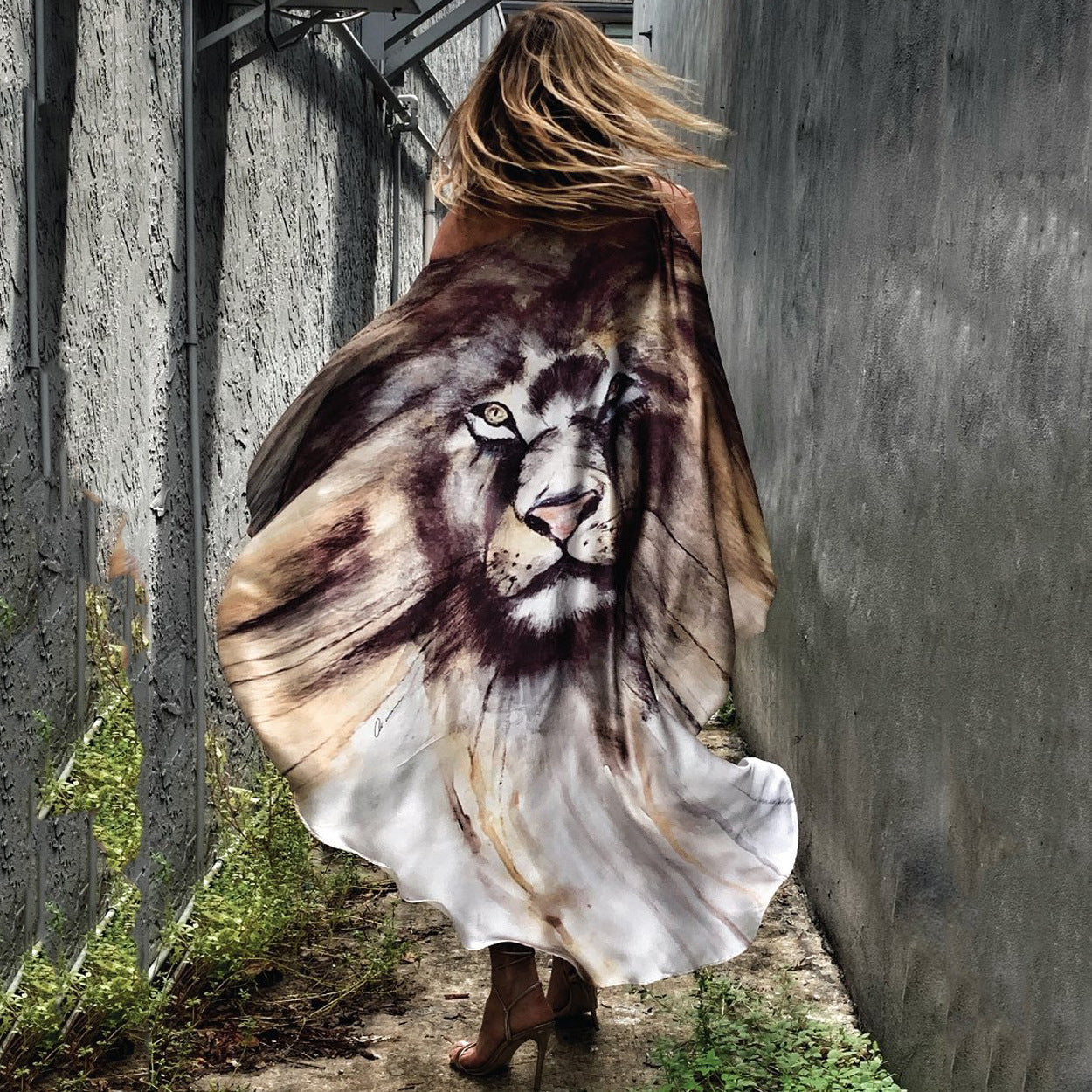 Inclined Shoulder Printing Set Of Head Dress Women DealSniper.net Brown lion head 2XL