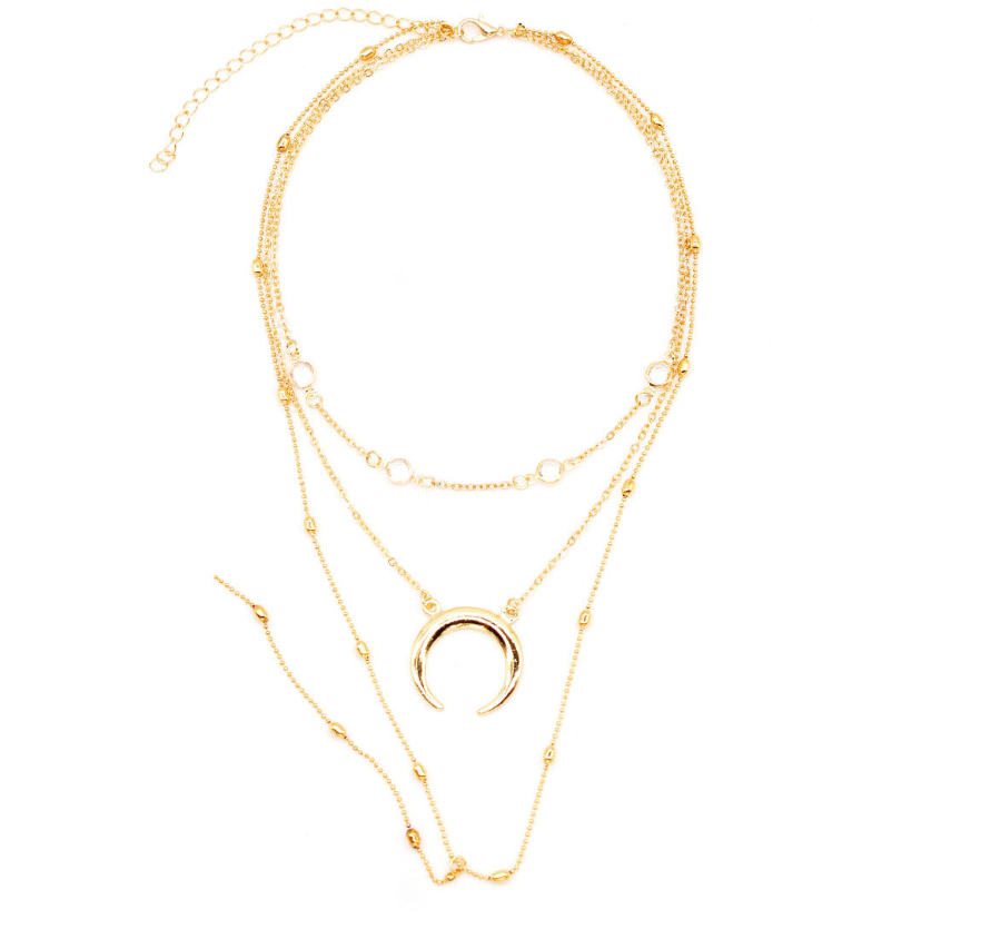 Fashion Multilayer Crescent Moon Choker Necklace With Bead Chain Initial Necklace Pendant On Neck Beads For Jewelry Making Jewelry DealSniper.net Gold