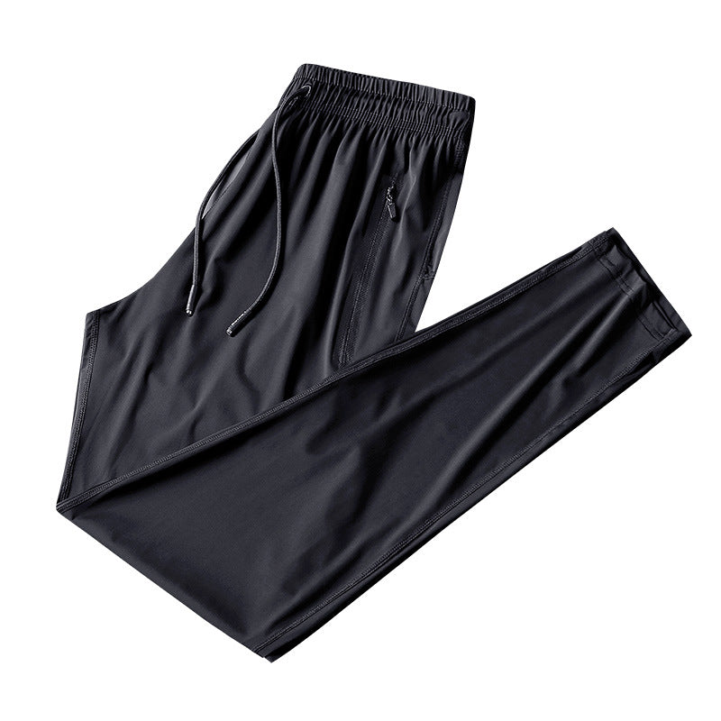 New Lightweight Breathable Mens Trousers Leisure Sports Large Size Feet Ice Silk Quick Drying Air Conditioning Pants Men DealSniper.net Black Loose mouth warp knit trousers 4XL