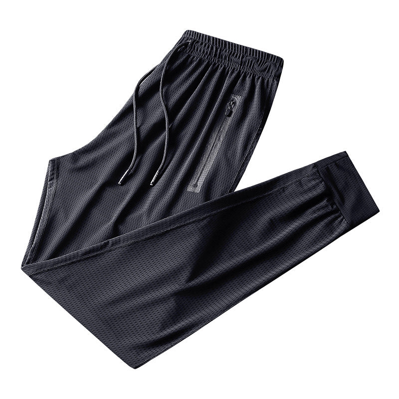 New Lightweight Breathable Mens Trousers Leisure Sports Large Size Feet Ice Silk Quick Drying Air Conditioning Pants Men DealSniper.net Black Loose mouth warp knit trousers L