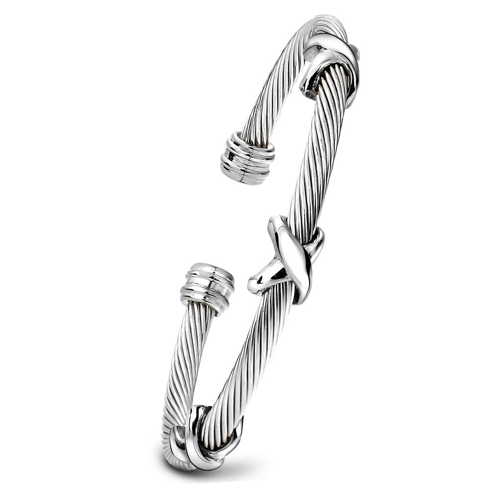 Trendy Titanium Steel Individual Twist Opening Adjustable Steel Wire Wild Bracelet Jewelry DealSniper.net Steel color