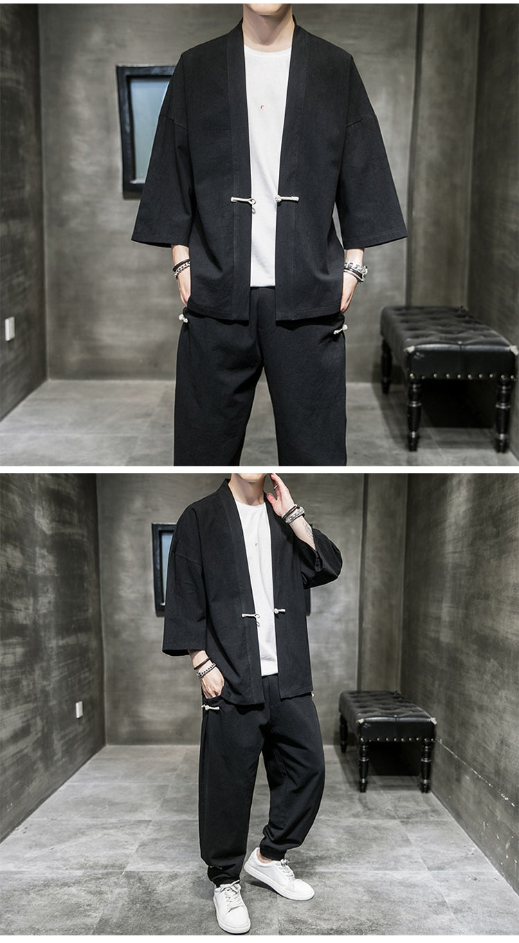 Linen Suit Men's Summer Three-Quarter Sleeves Men DealSniper.net