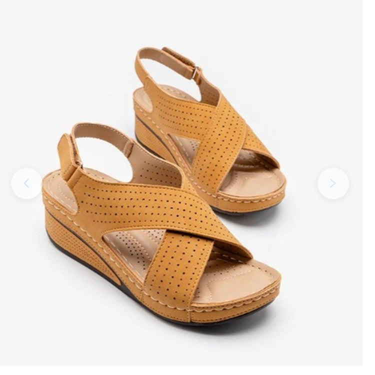 Summer Sandals Women's Wedges Shoes With Velcro Women DealSniper.net Yellow 35