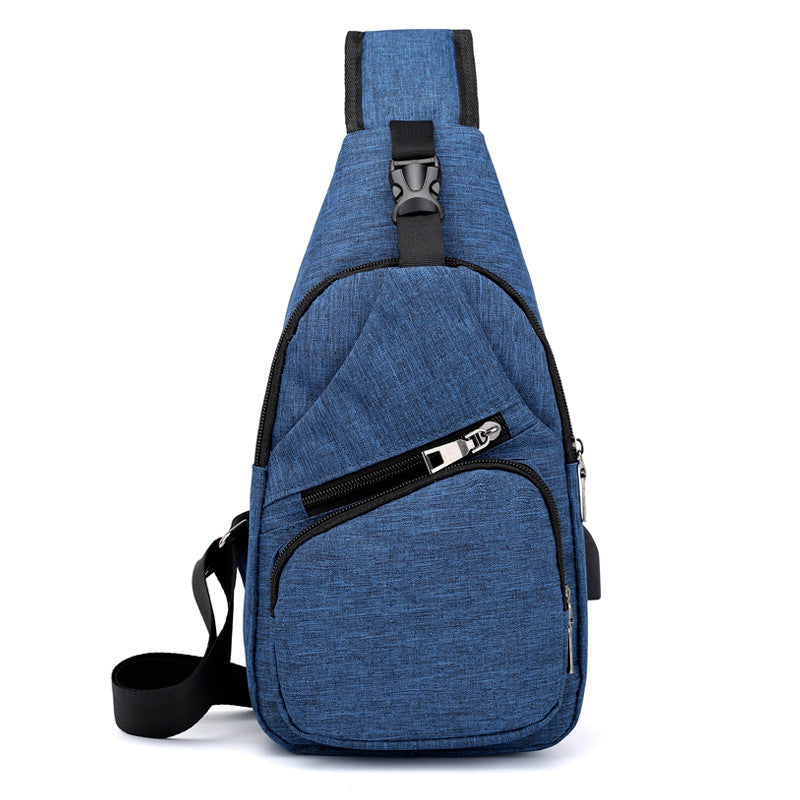 Mens Shoulder Bag Sling Chest Pack Canvas USB Charging Sports Crossbody Handbag Travel Knapsack Male Chestbags Mochila Men DealSniper.net Blue