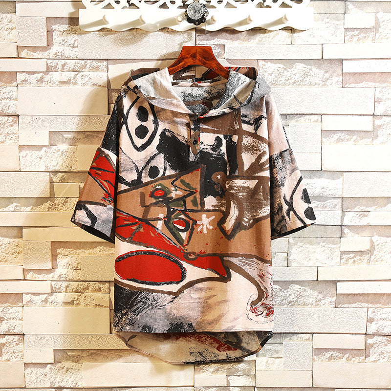 INCERUN Ethnic Style Printed T Shirt Men Hooded Vintage Men DealSniper.net Brown 2XL